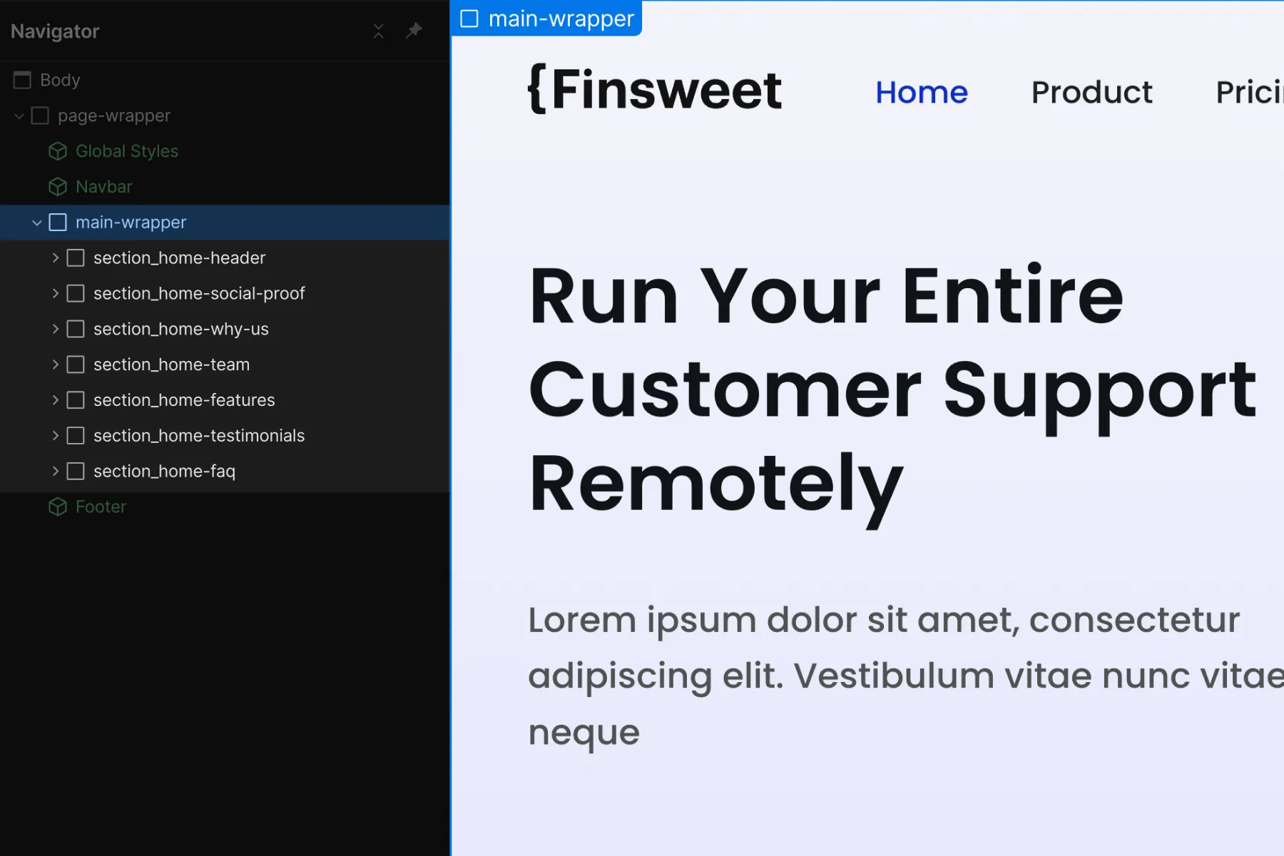 Cкриншот 6 интерфейса Webflow для раздела Стратегия Основной структуры
