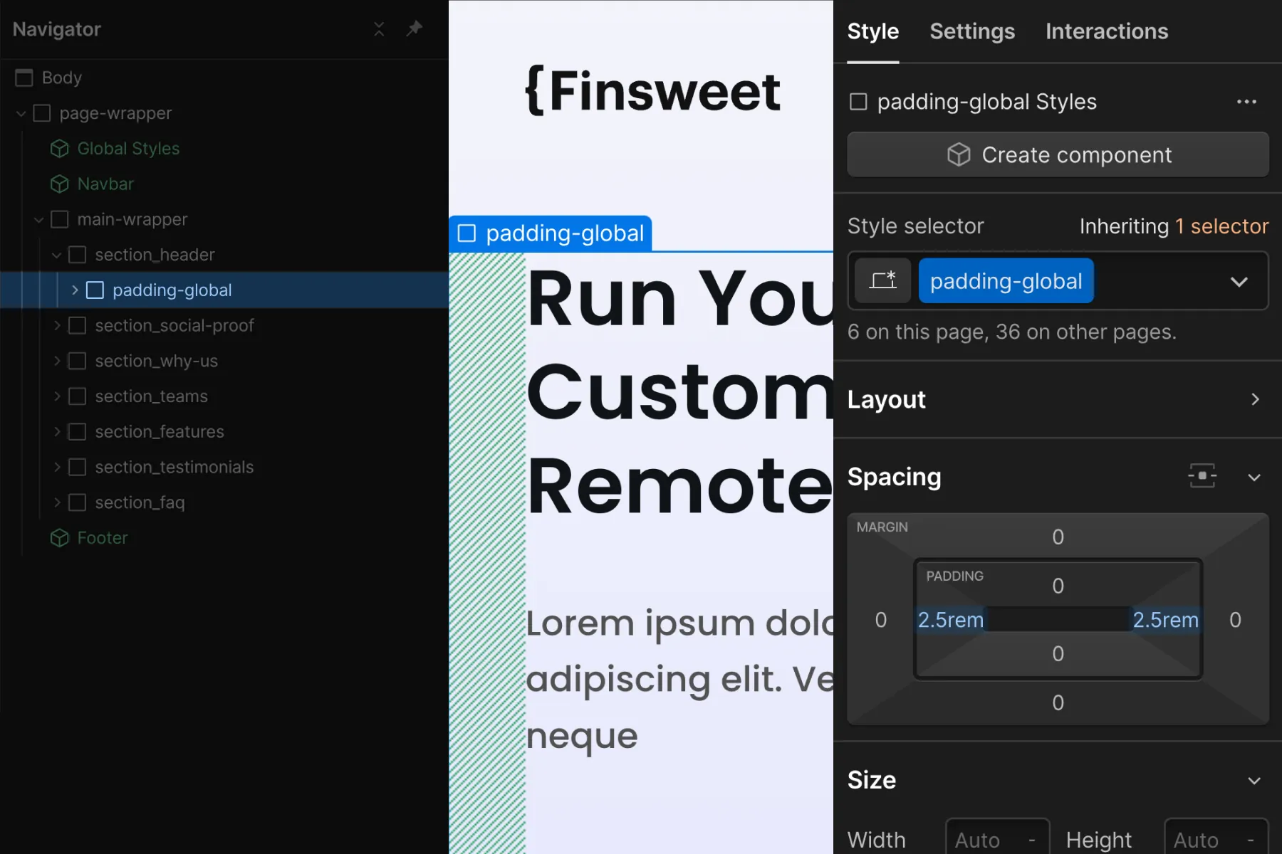 Cкриншот 7 интерфейса Webflow для раздела Стратегия Основной структуры