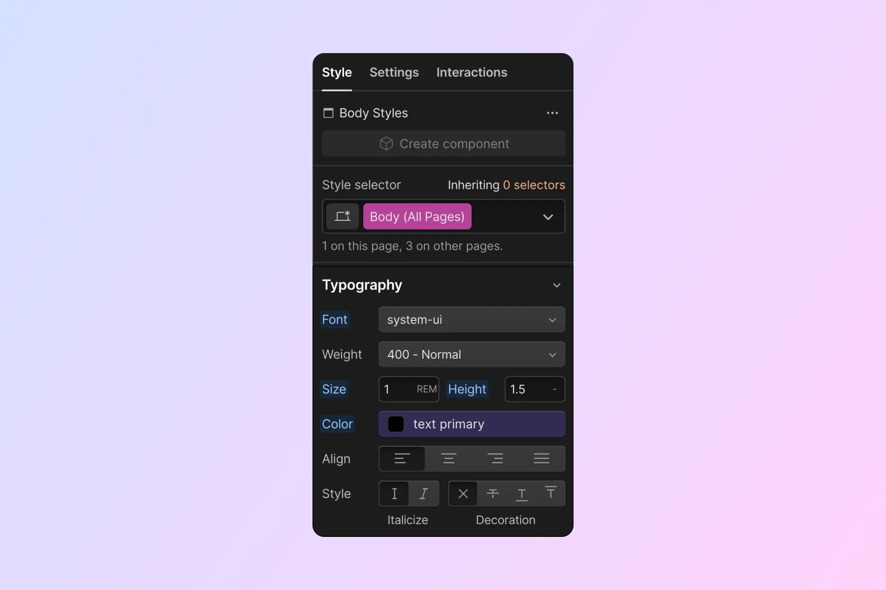 Cкриншот 1 интерфейса Webflow для раздела Динамическая адаптивность