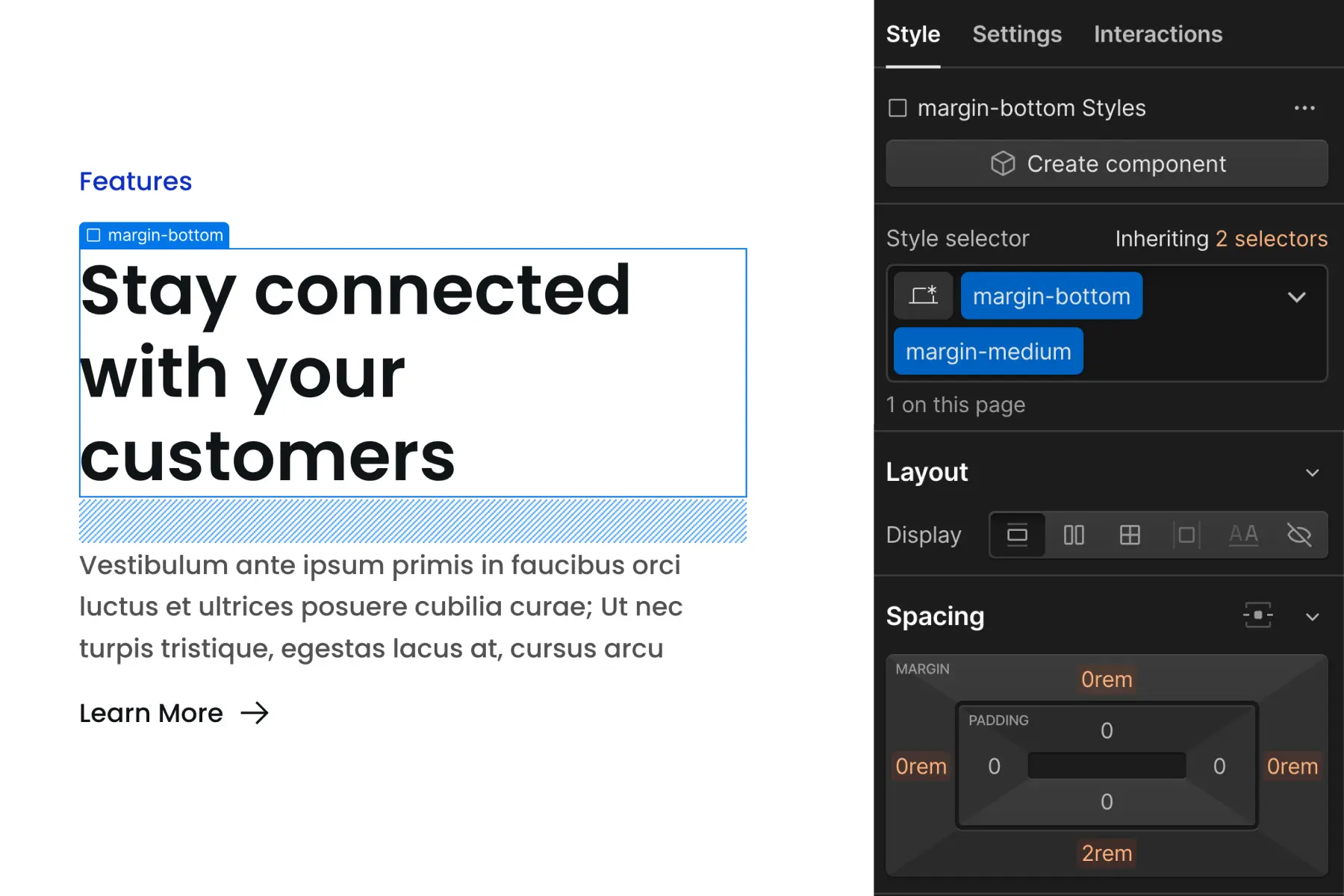 Cкриншот 3 интерфейса Webflow для раздела Стратегия отступов