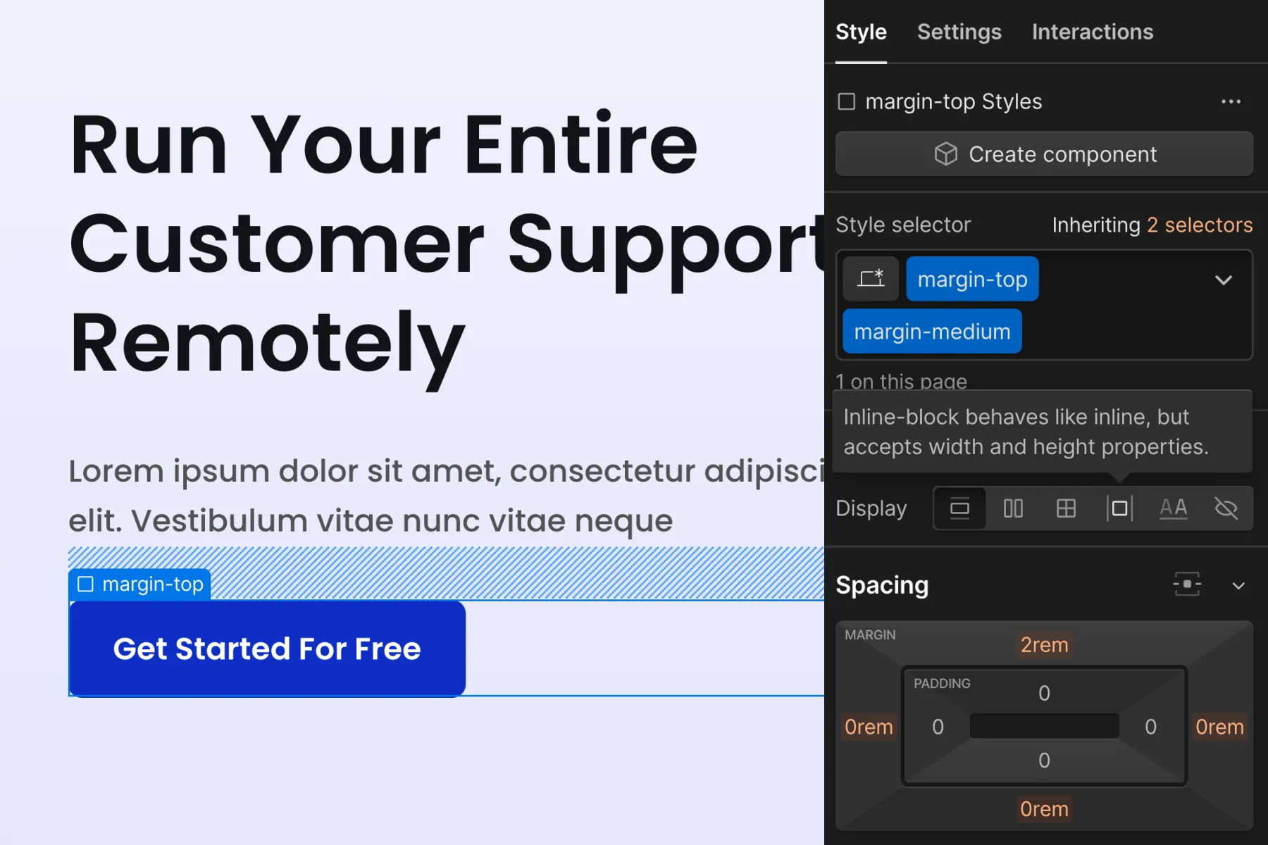 Cкриншот 13 интерфейса Webflow для раздела Стратегия отступов