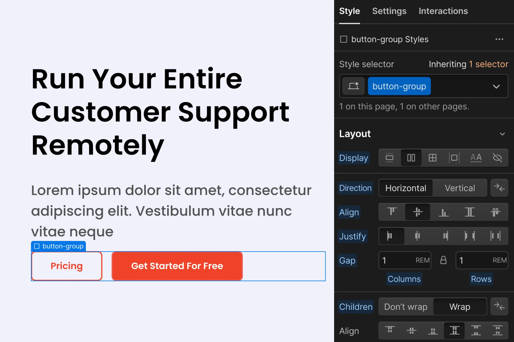 Cкриншот 16 интерфейса Webflow для раздела Стратегия отступов