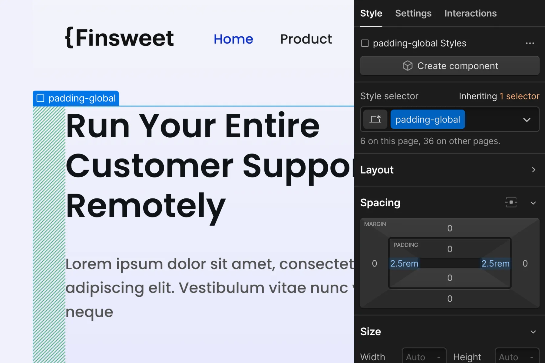 Cкриншот 1 интерфейса Webflow для раздела Системы служебных классов